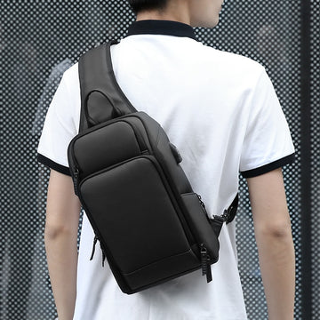 Sling Crossbody Bag USB Charging Crossbody Bags for Men Waterproof Short Trip Male Shoulder Bag